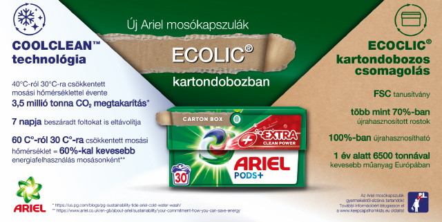 Ariel mosókapszulák CoolClean technológia EcoClic kartondobozban