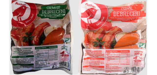 Auchan Kedvenc csemege debreceni, 300 g és Auchan Kedvenc csípős debreceni, 300 g