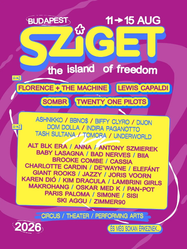 Sziget 2026 fellépők Sziget 2026 fellépők