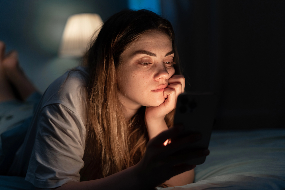 Kamasz �gyban telefonozik f�l�lomban