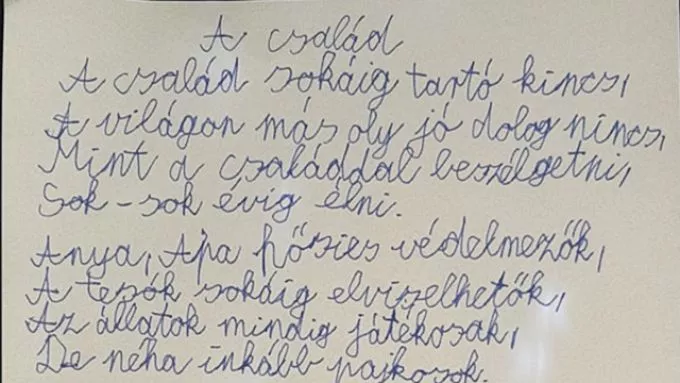 Tüneményes verset írt családjáról egy 10 éves szolnoki kisfiú