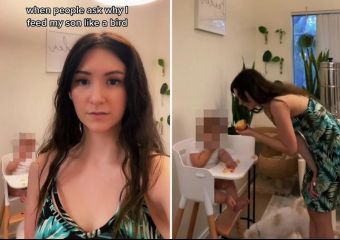 Egy édesanya úgy eteti a gyerekét, mint a madarak – megrágja neki az ételt (videó)