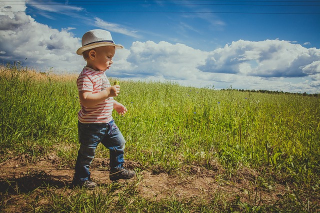 kisfiú sétál a természetben