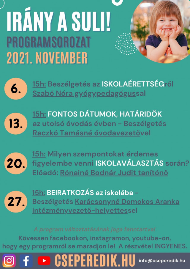 Irány a Suli! programsorozat - előadások